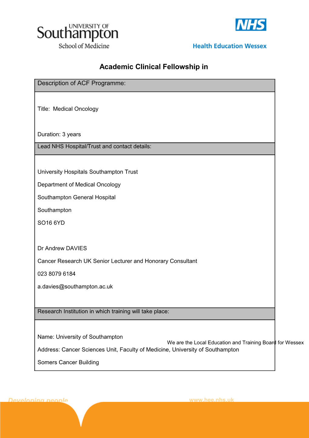 Academic Clinical Fellowship In
