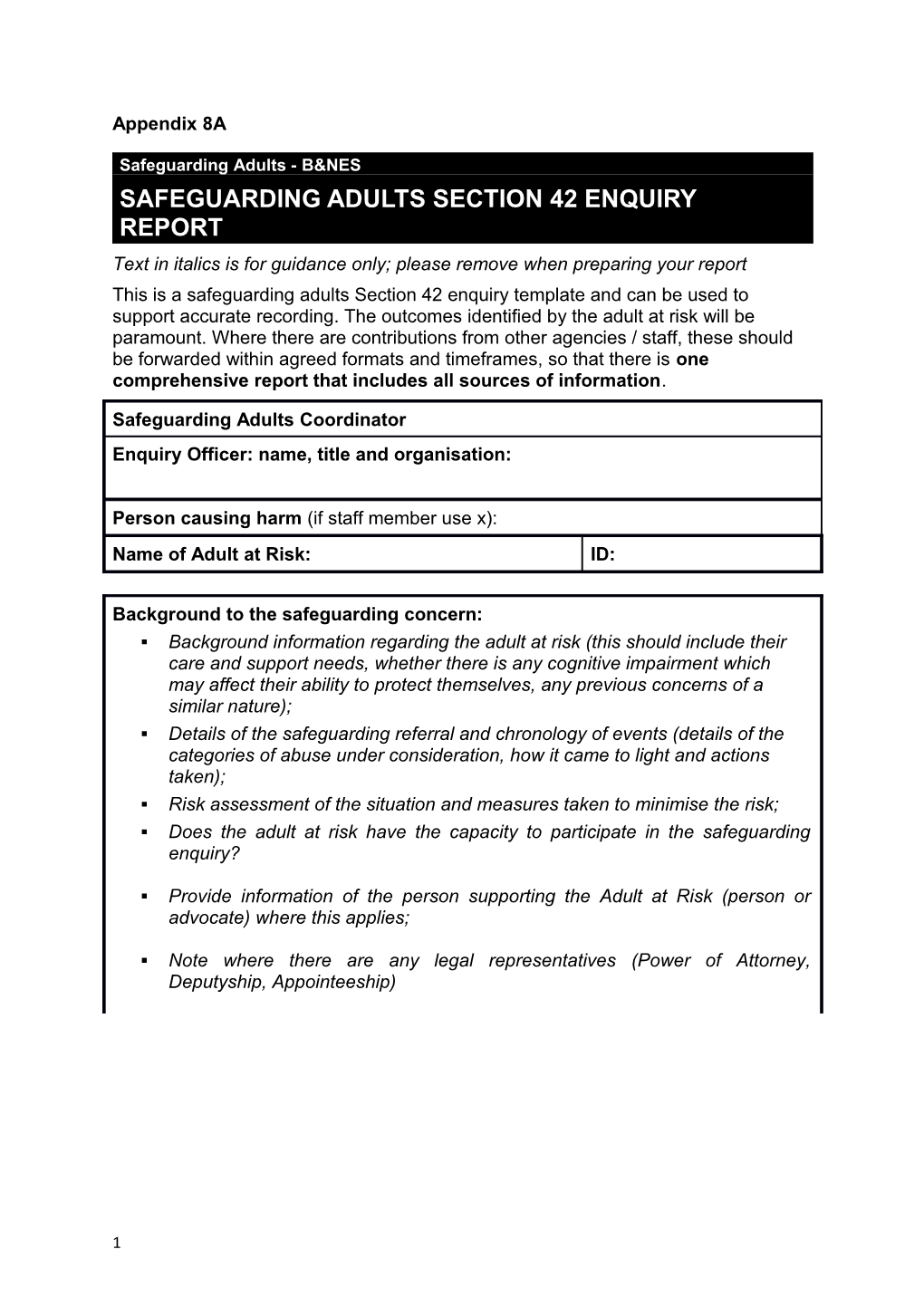 Safeguarding Adults Section 42 Enquiry Report