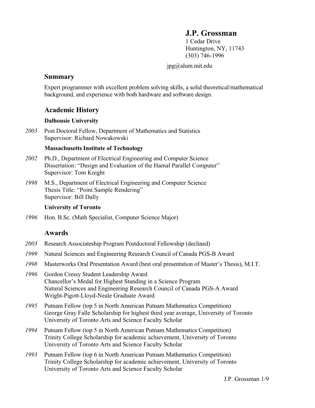 Resume Updated Jan 22, 1996 Resume