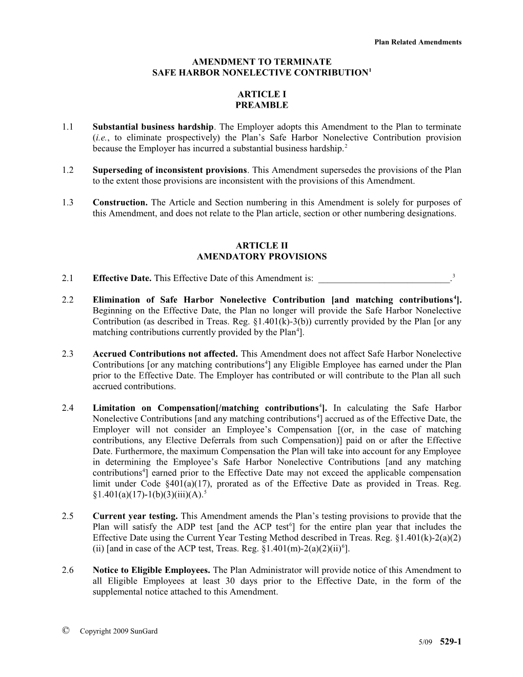 AMENDMENT to TERMINATE SH Nonelective