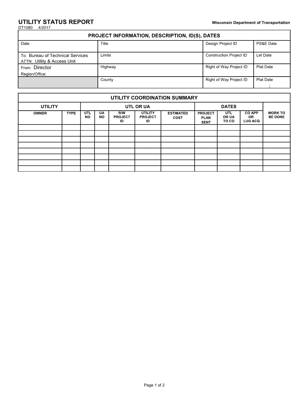 DT1080 Utility Status Report