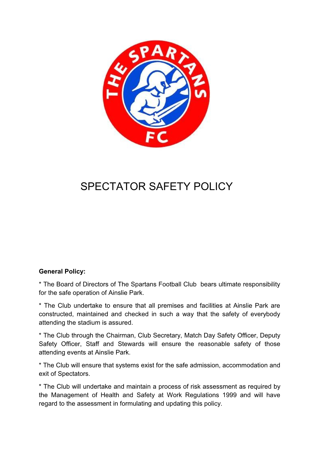 Spectator Safety Policy
