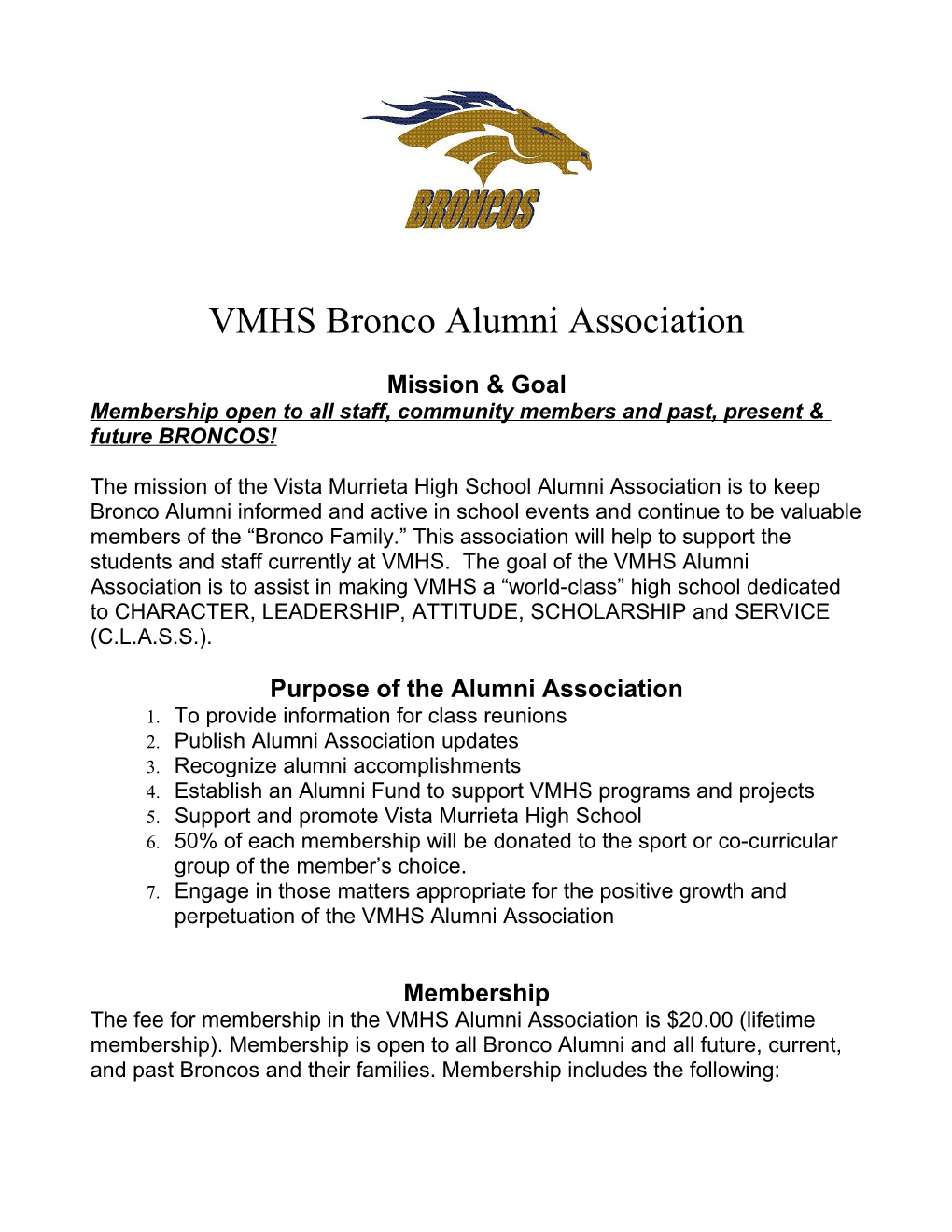 VMHS Bronco Alumni Association