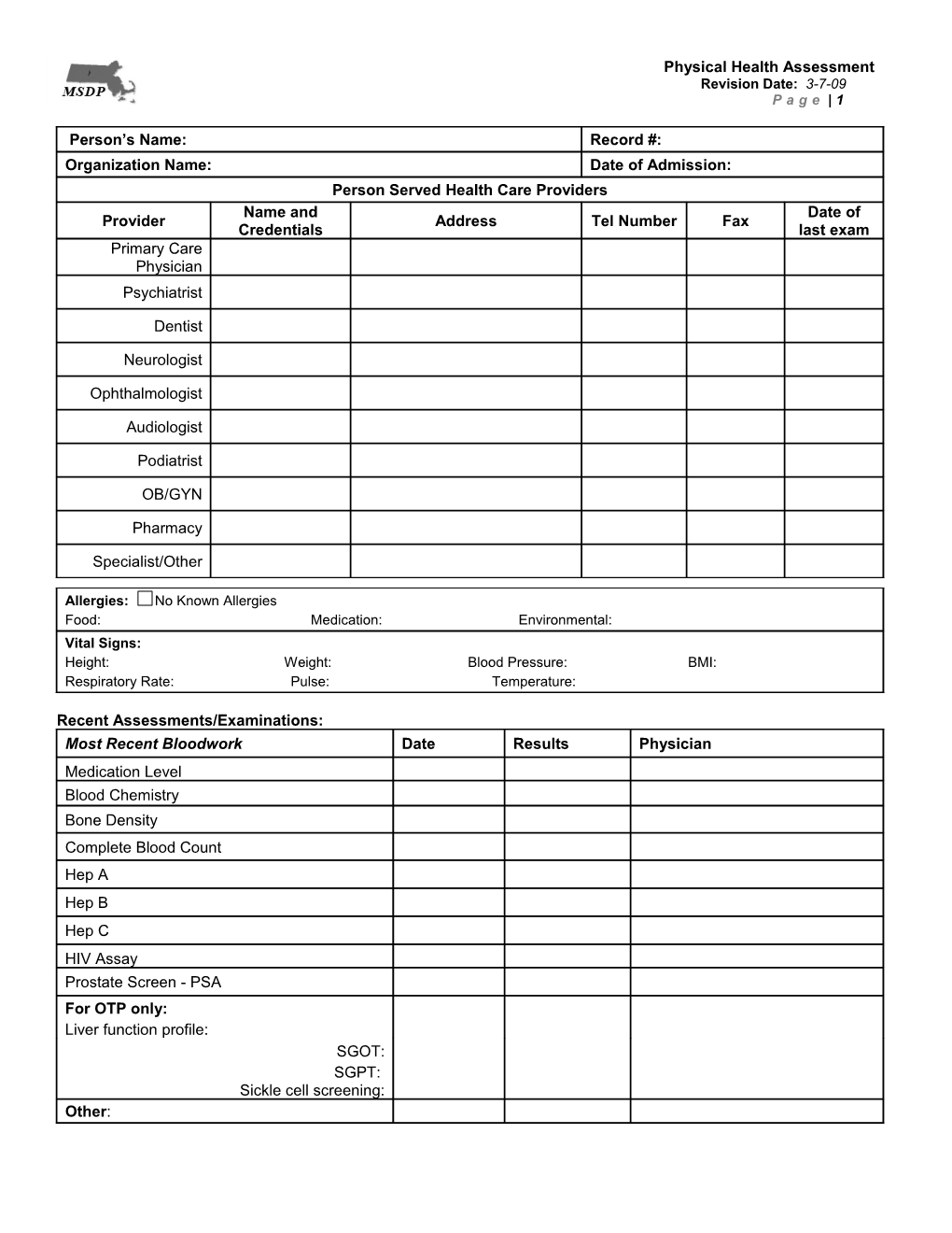 Primary Care Physician Name, Address, Phone (Into Personal Information