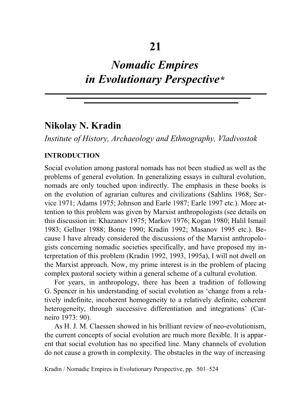 Kradin / Nomadic Empires in Evolutionary Perspective 1