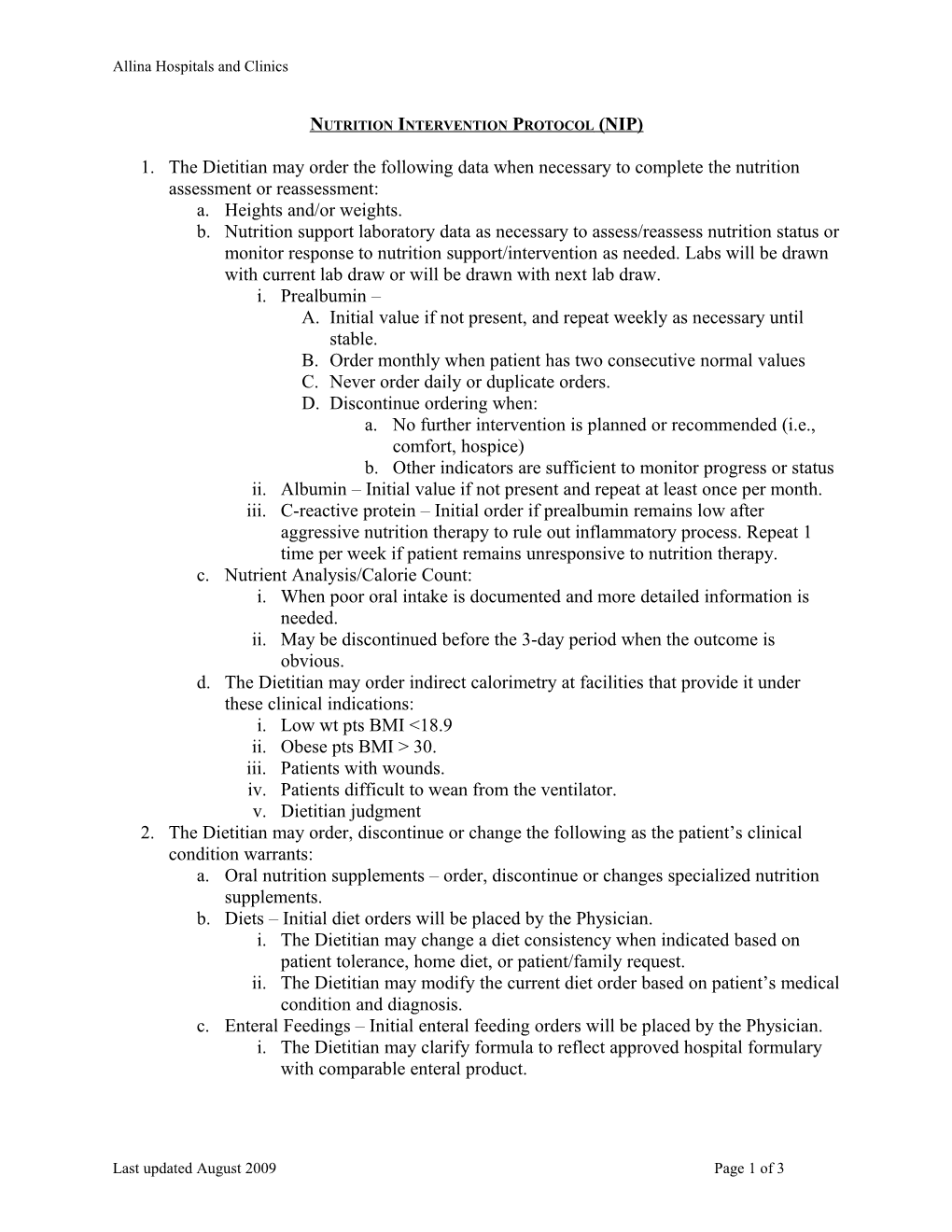 Nutrition Intervention Protocol (Nip)