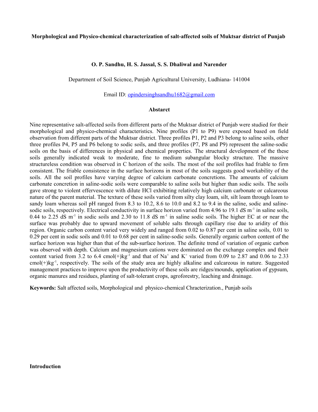 Morphological and Physico-Chemical Characterization of Salt-Affected Soils of Muktsar