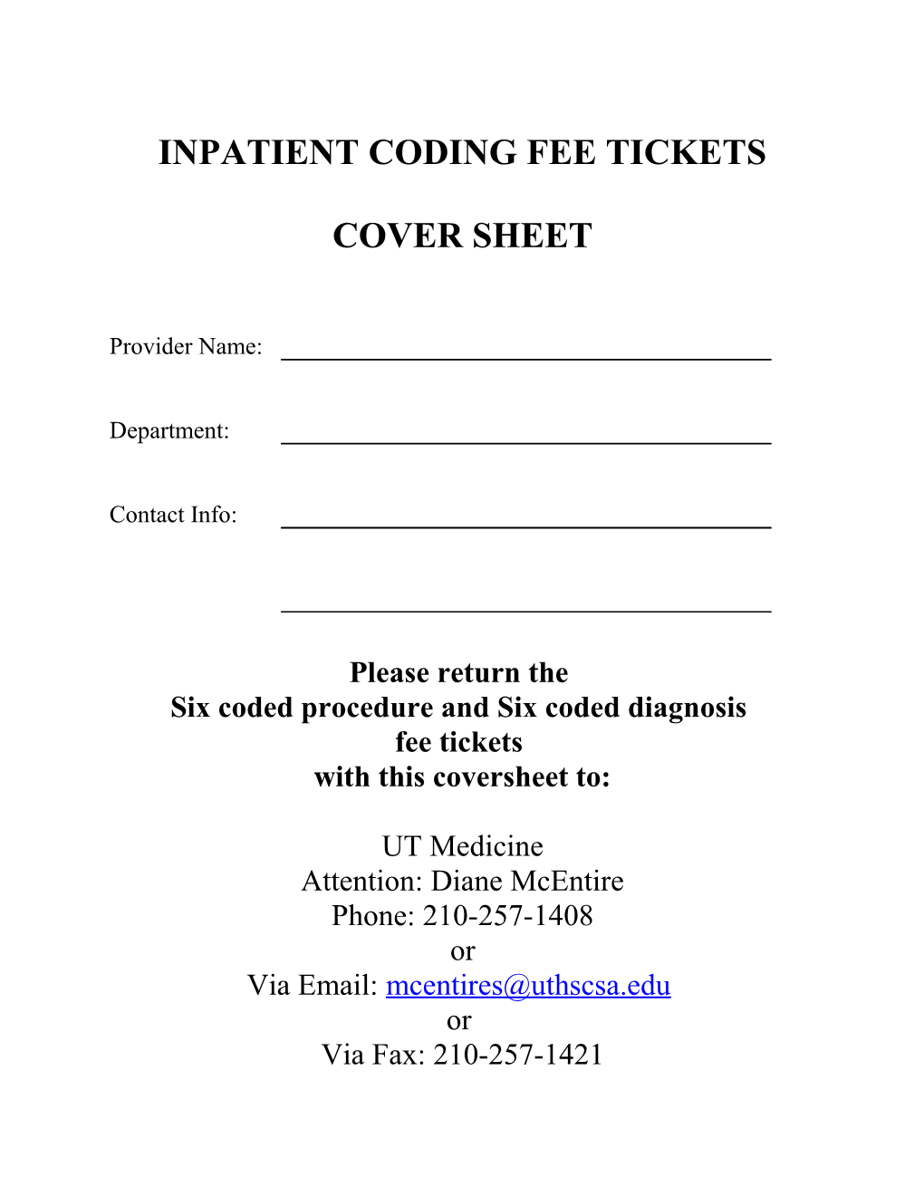 Inpatient Coding Fee Tickets