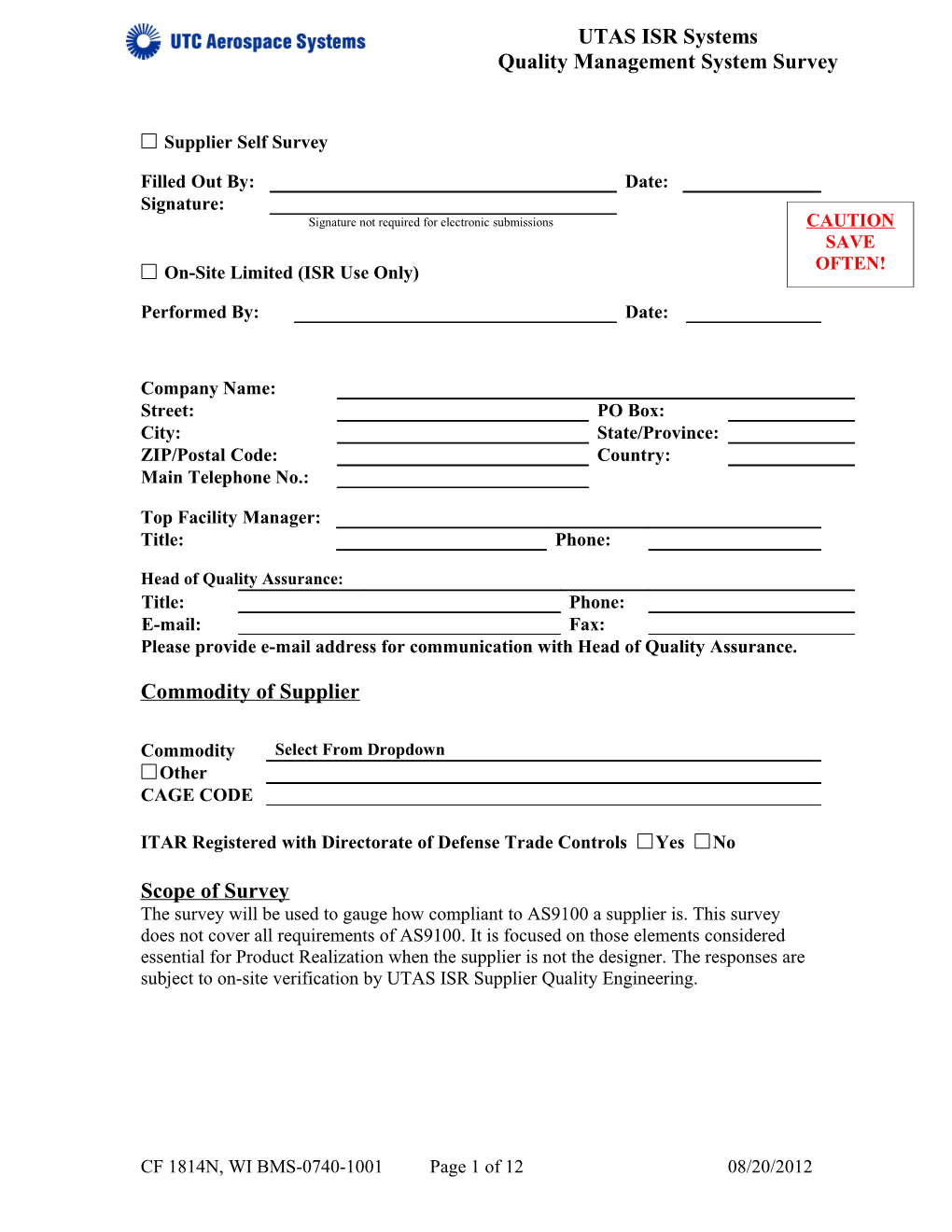 Supplier QMS Evaluation Survey Form