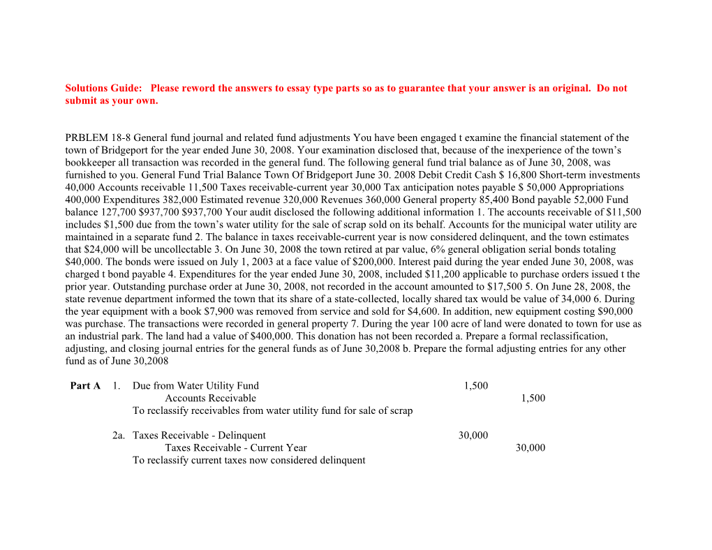 PRBLEM 18-8 General Fund Journal and Related Fund Adjustments You Have Been Engaged T Examine