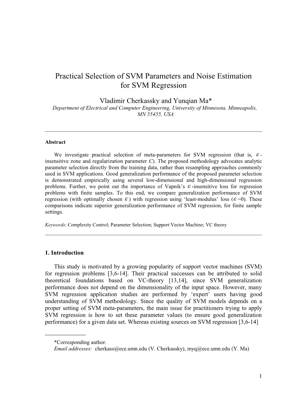 Robust Parameter Choice in Support Vector Regression