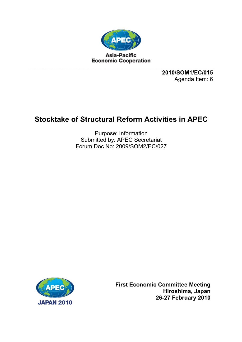 February 2008 Stocktake of Structural Reform Activities in Apec