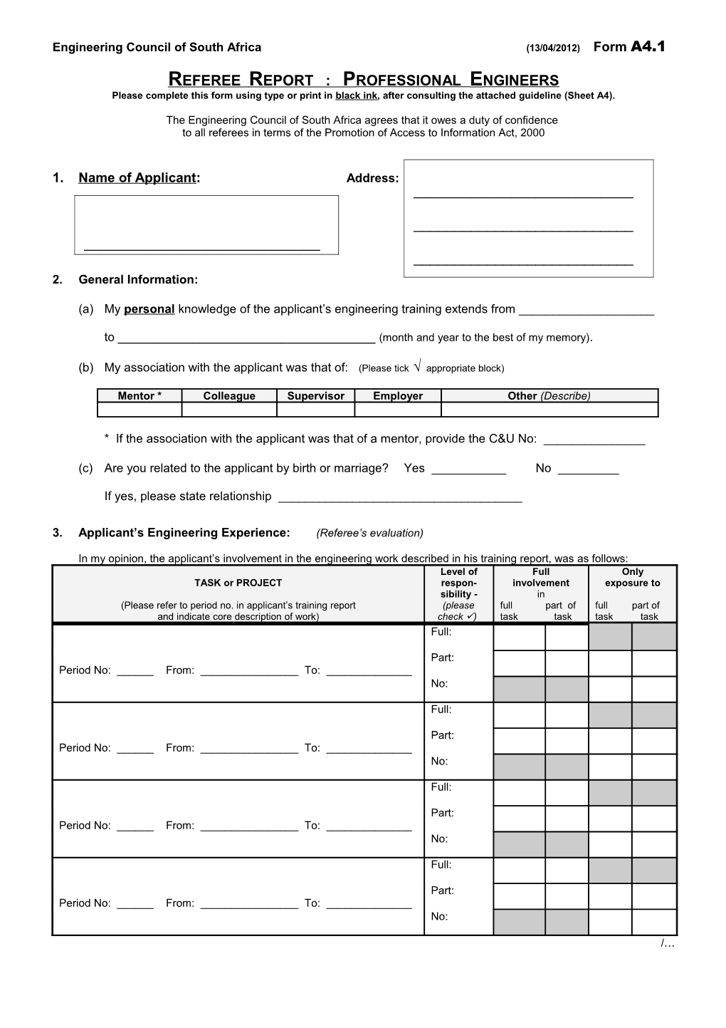 Engineering Council of South Africa(13/04/2012) Form A4.1