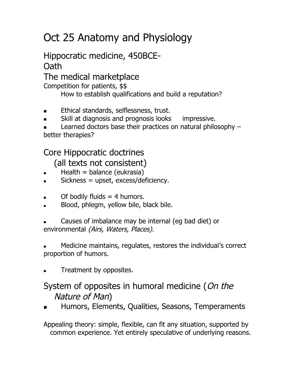 Oct 25 Anatomy and Physiology