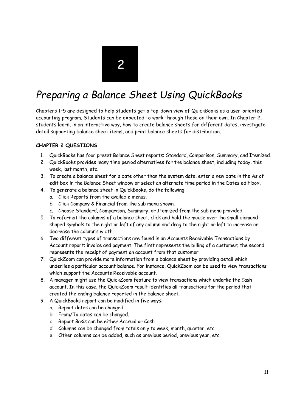 Preparing a Balance Sheet Using Quickbooks