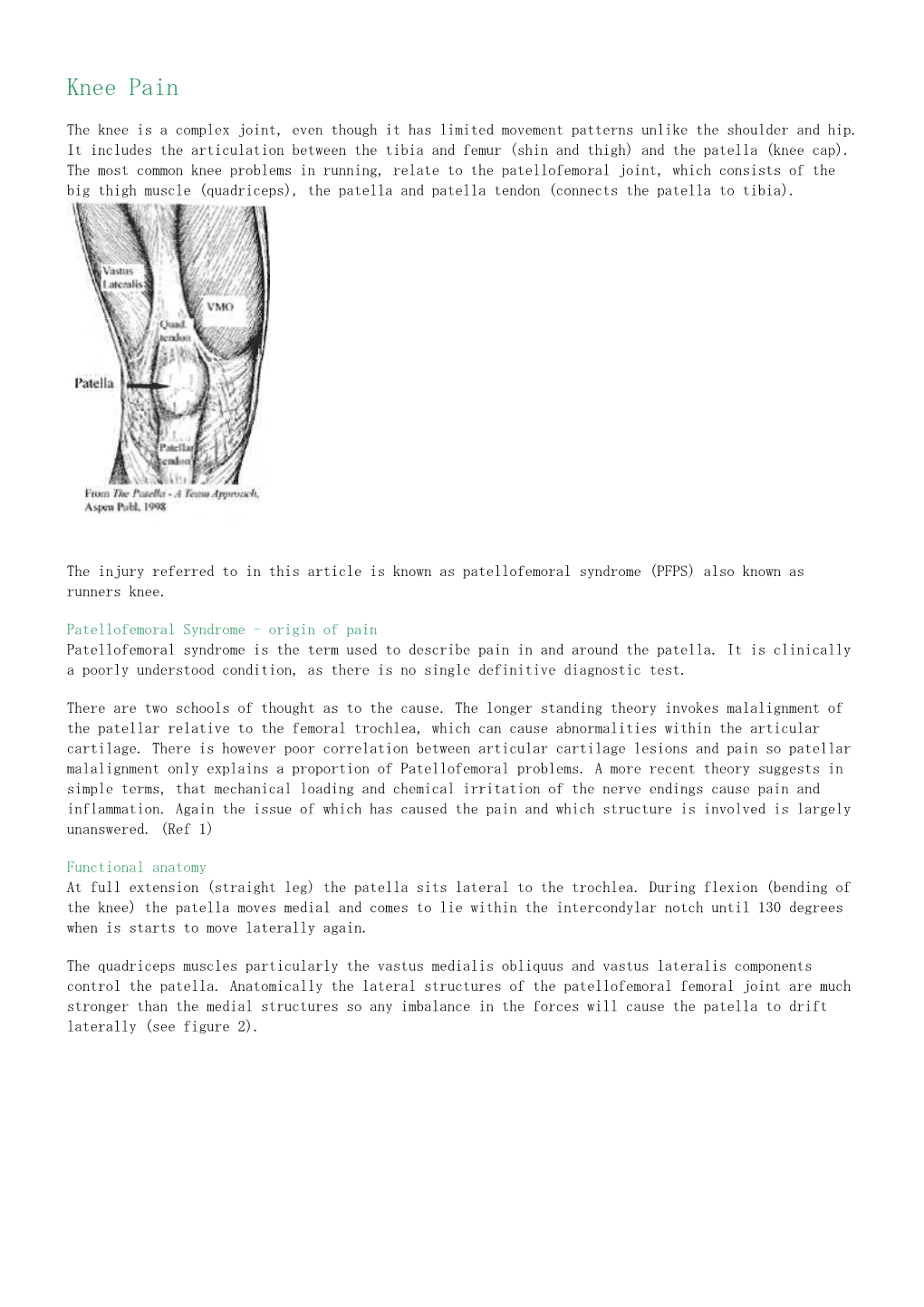 Muscle Dysfunction, Weakness (Vastus Medialis)