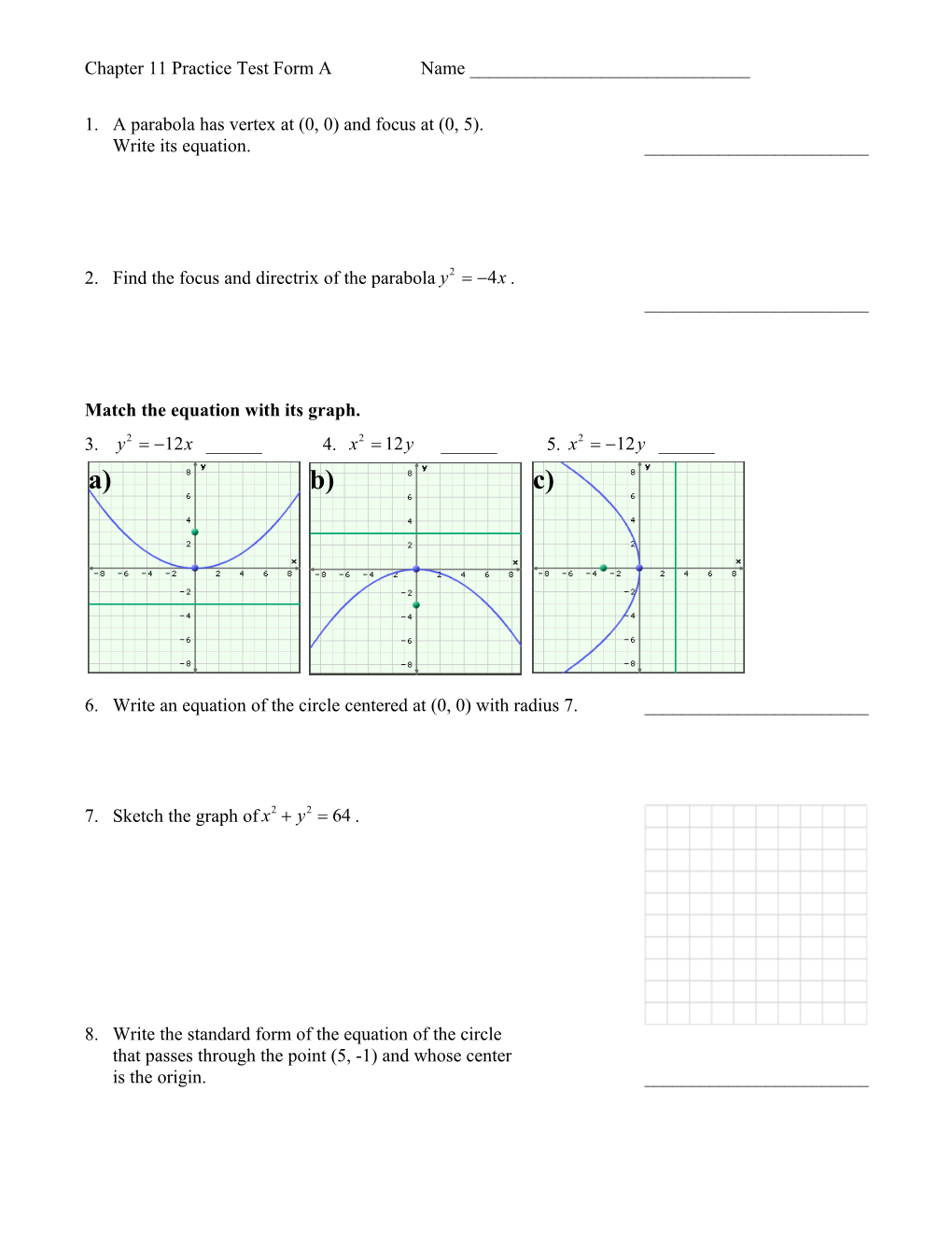 Chapter 11 Practice Test Form Aname ______