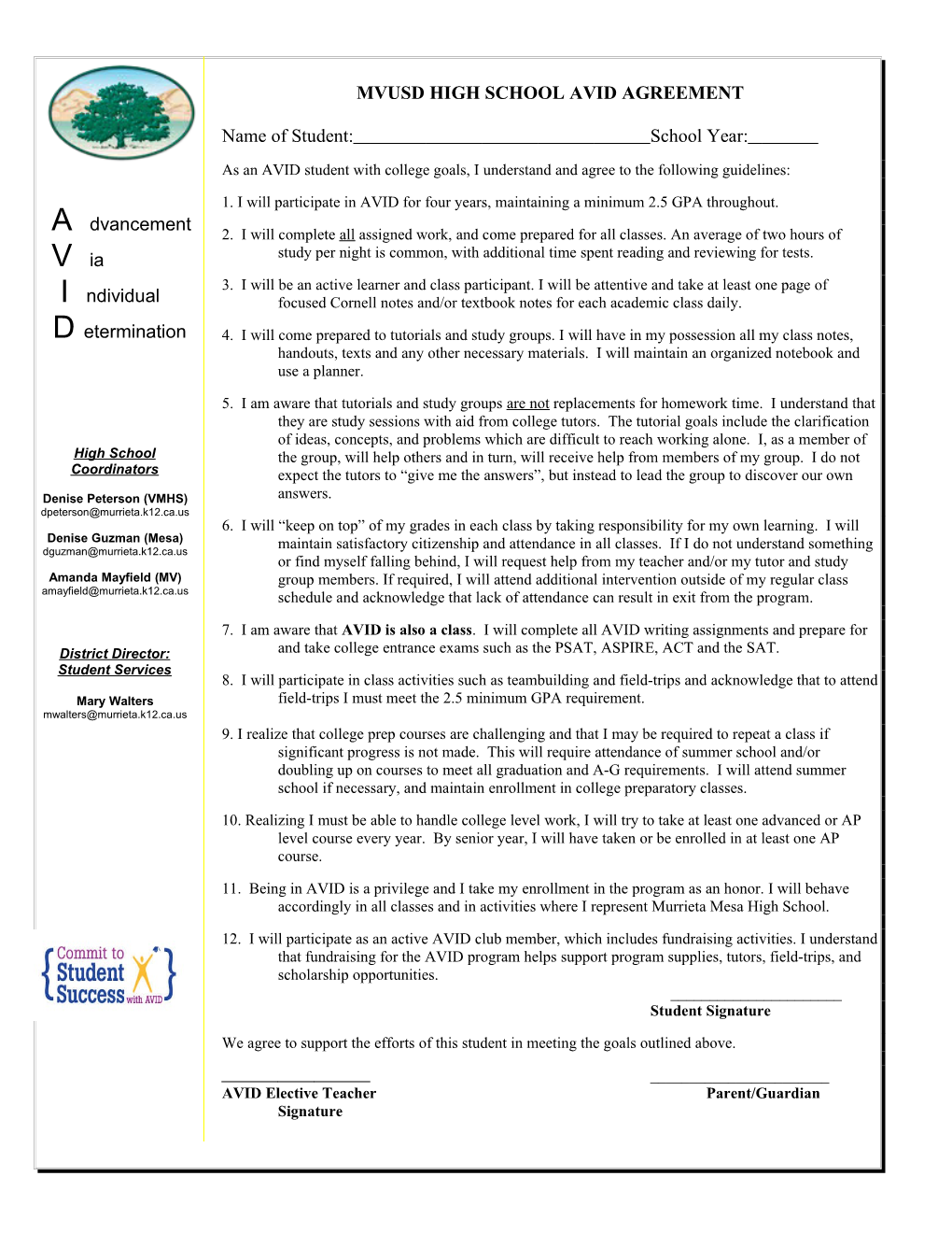 Mvusd High School Avid Agreement