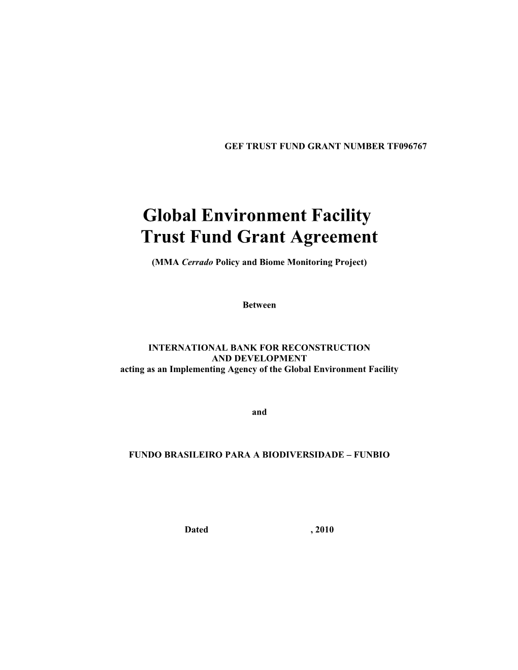 Gef Trust Fund Grant Number Tf096767