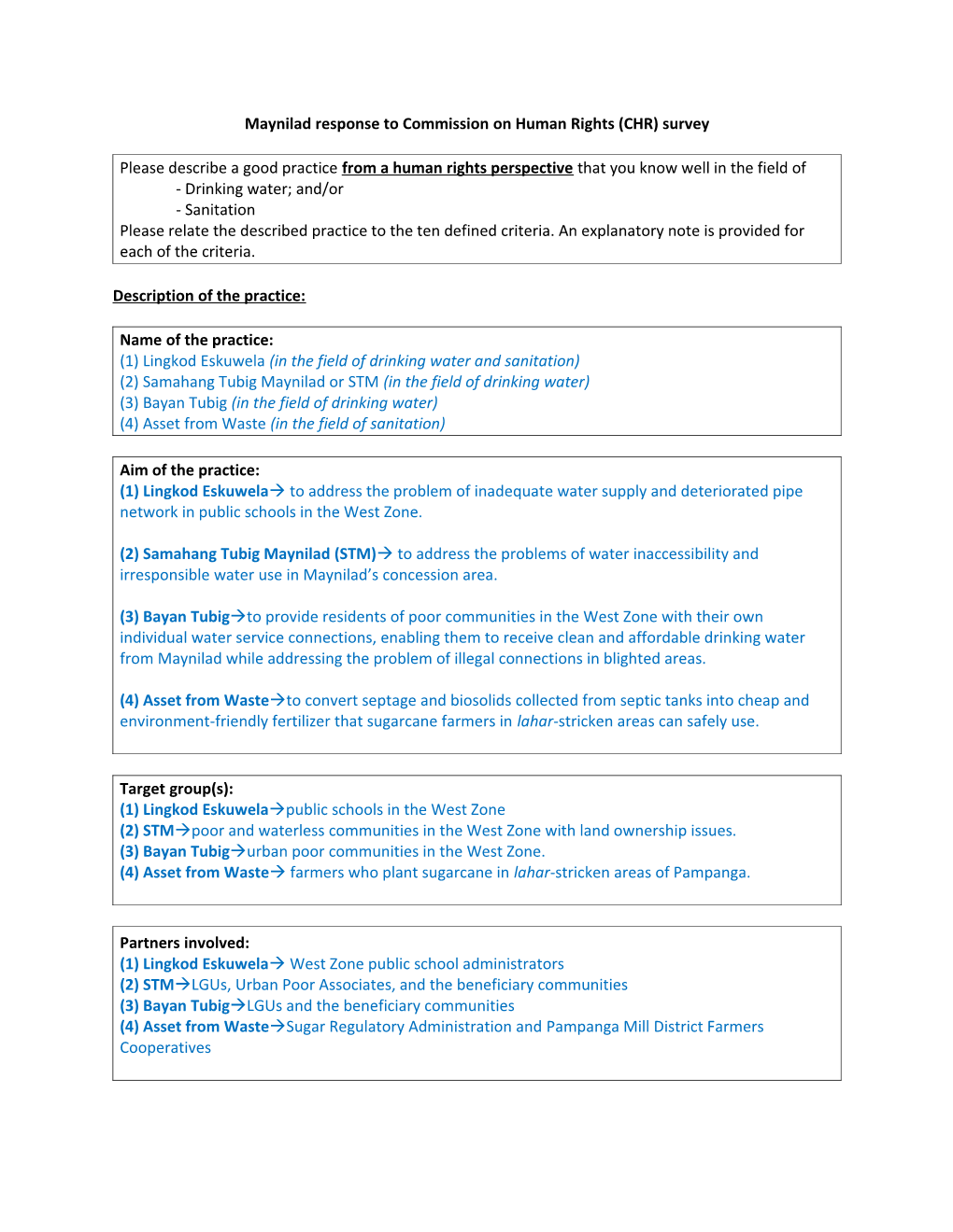 Maynilad Response to Commission on Human Rights (CHR) Survey