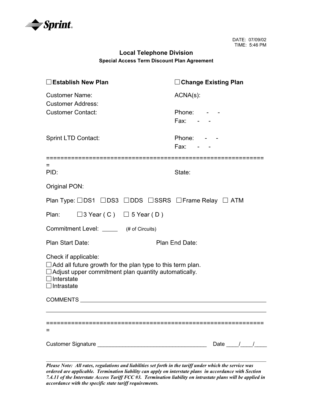 Term Discount Plan (TDP) Agreement Form - Special