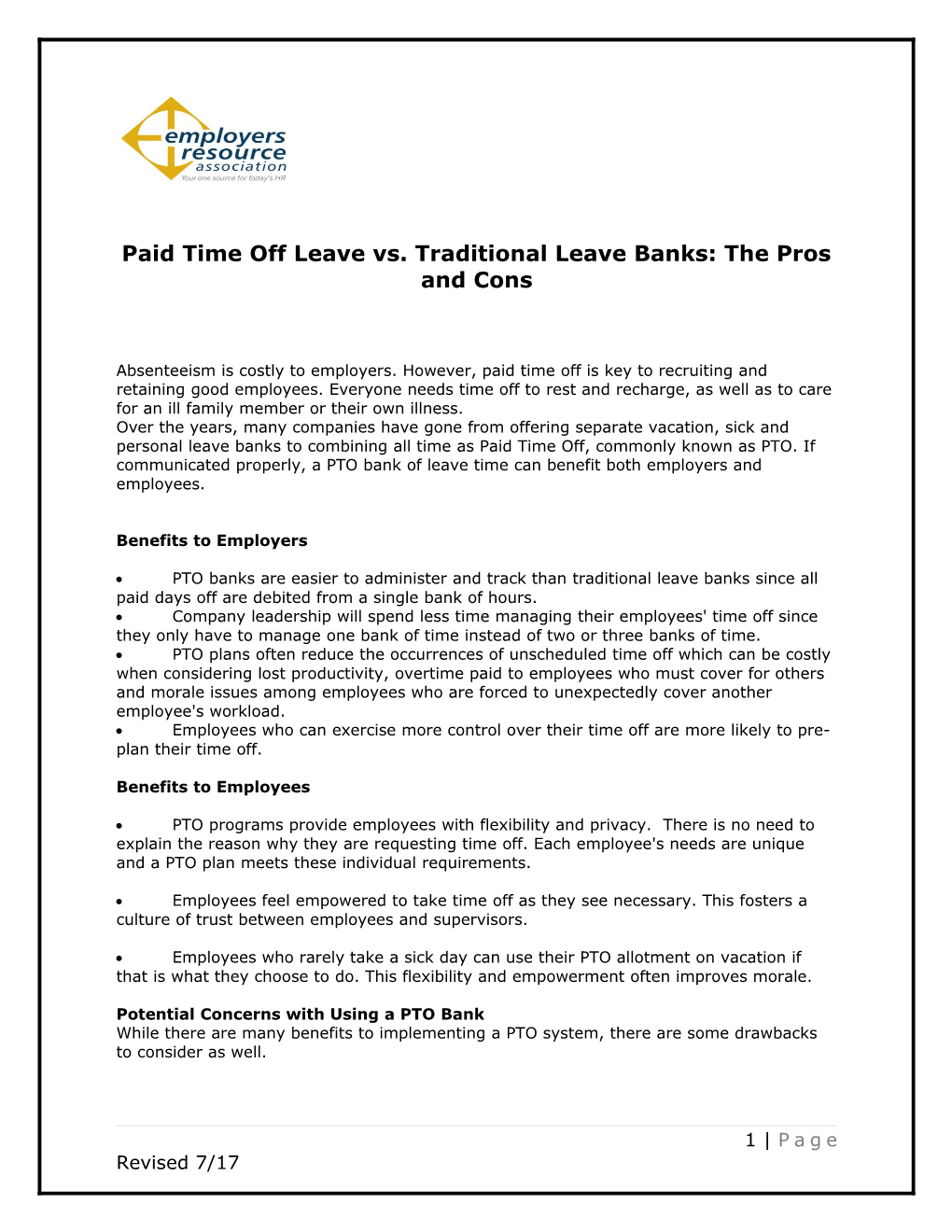 Paid Time Off Leave Vs. Traditional Leave Banks: the Pros and Cons