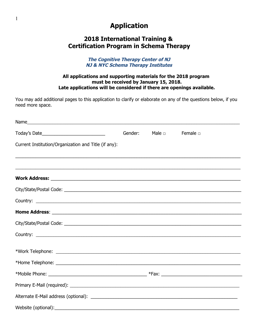 Certification Program in Schema Therapy