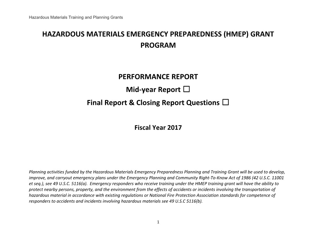 Hazardous Materials Emergency Preparedness (Hmep) Grant Program