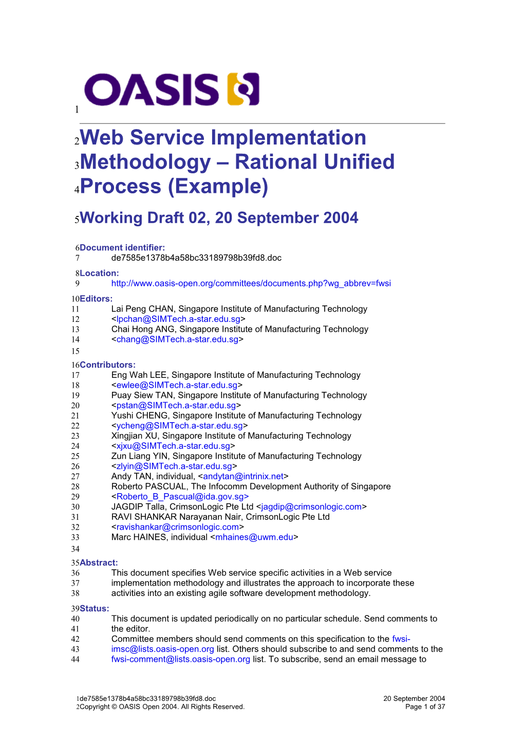 Web Service Implementation Methodology Rational Unified Process (Example)