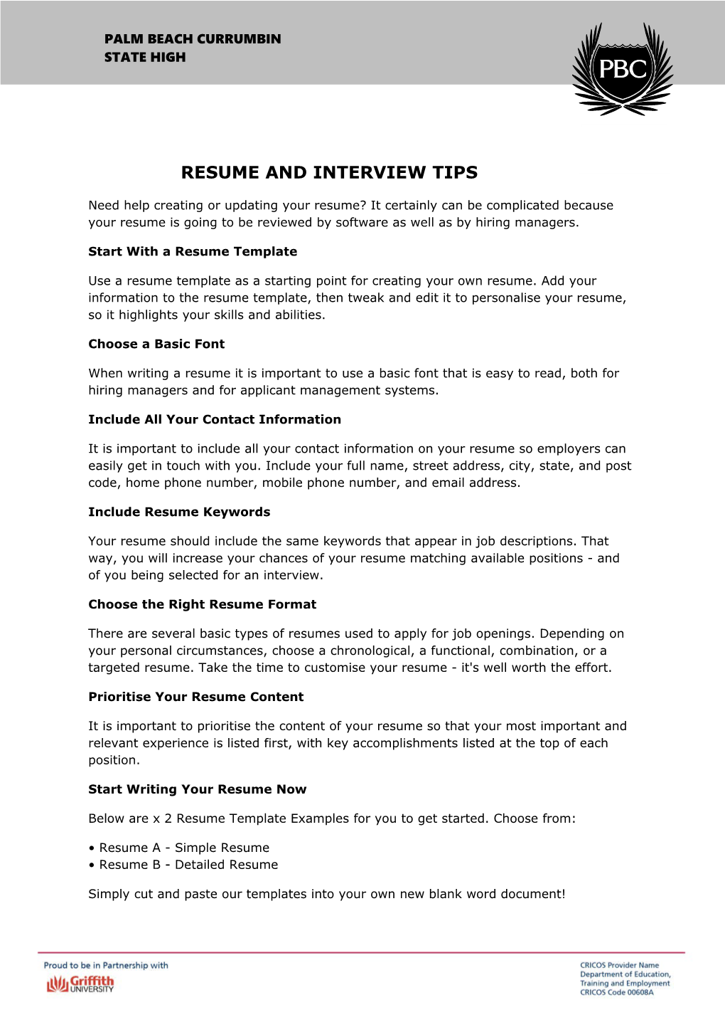 Resume and Interview Tips (DOC, 370 KB)