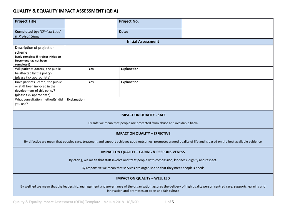 Quality & Equality Impact Assessment (Qeia)