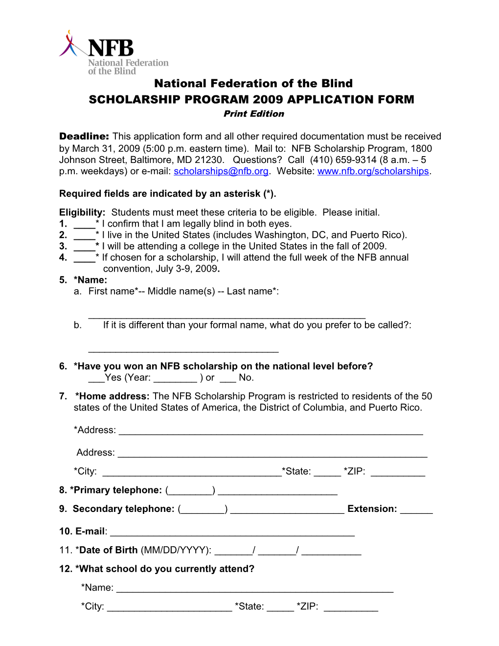 Scholarship Application Form 2009 - Online