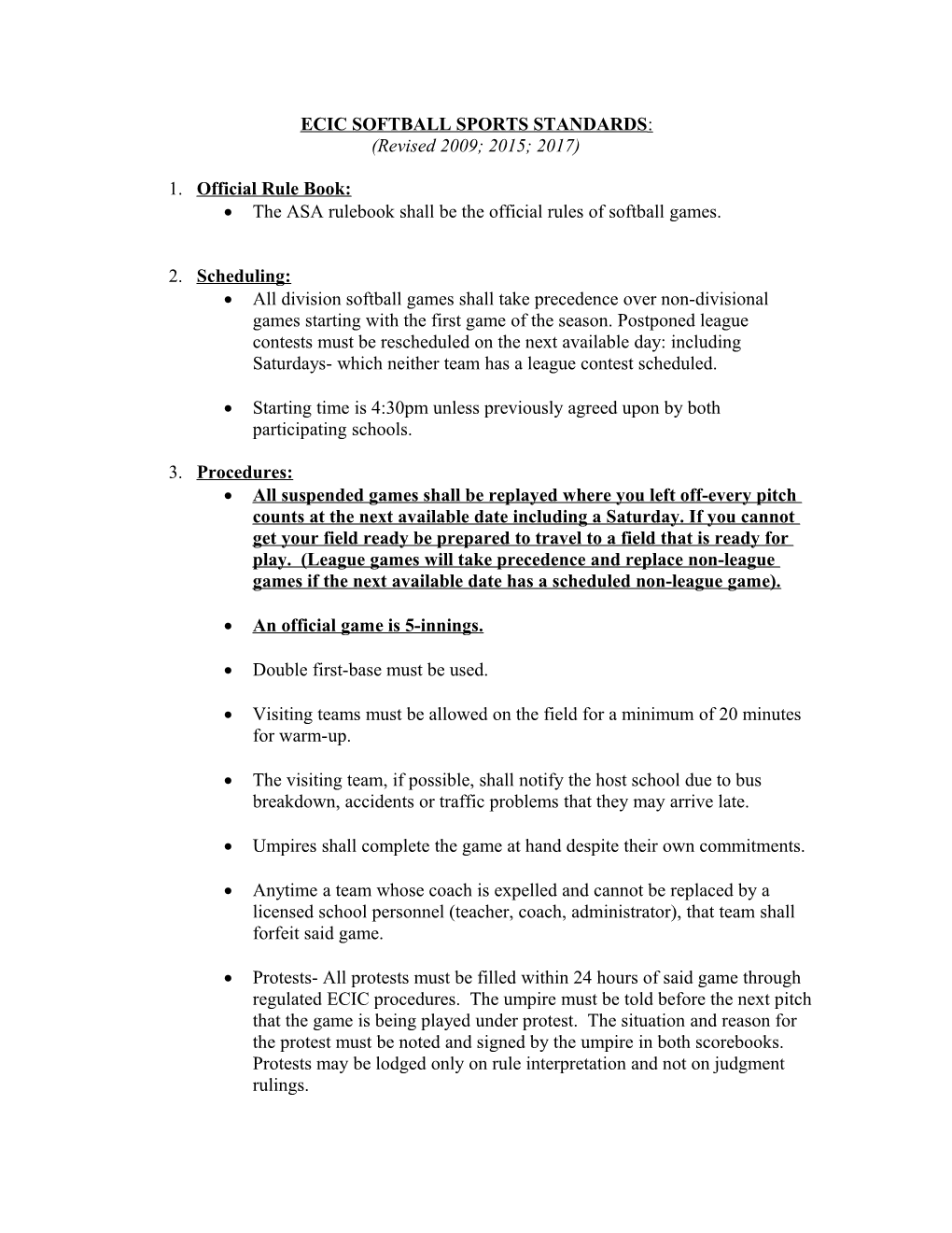 Ecic Softball Sports Standards