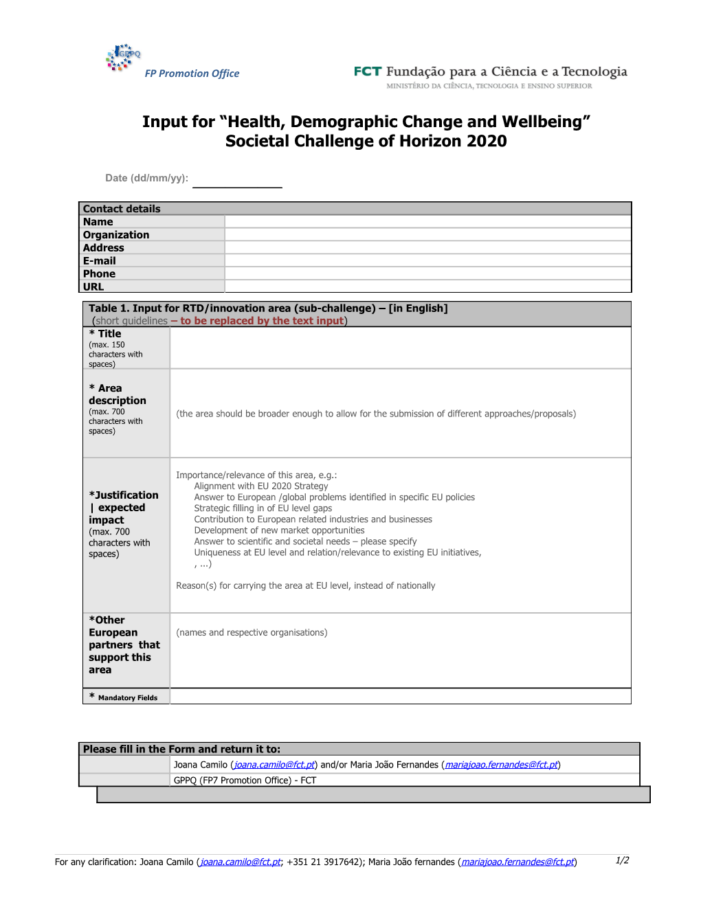 Input for Health, Demographic Change and Wellbeing Societal Challenge of Horizon 2020