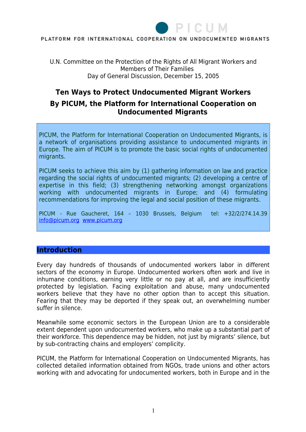 U.N. Committee on the Protection of the Rights of All Migrant Workers and Members of Their