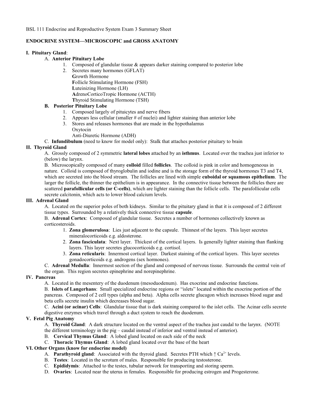 ENDOCRINE SYSTEM MICROSCOPIC and GROSS ANATOMY