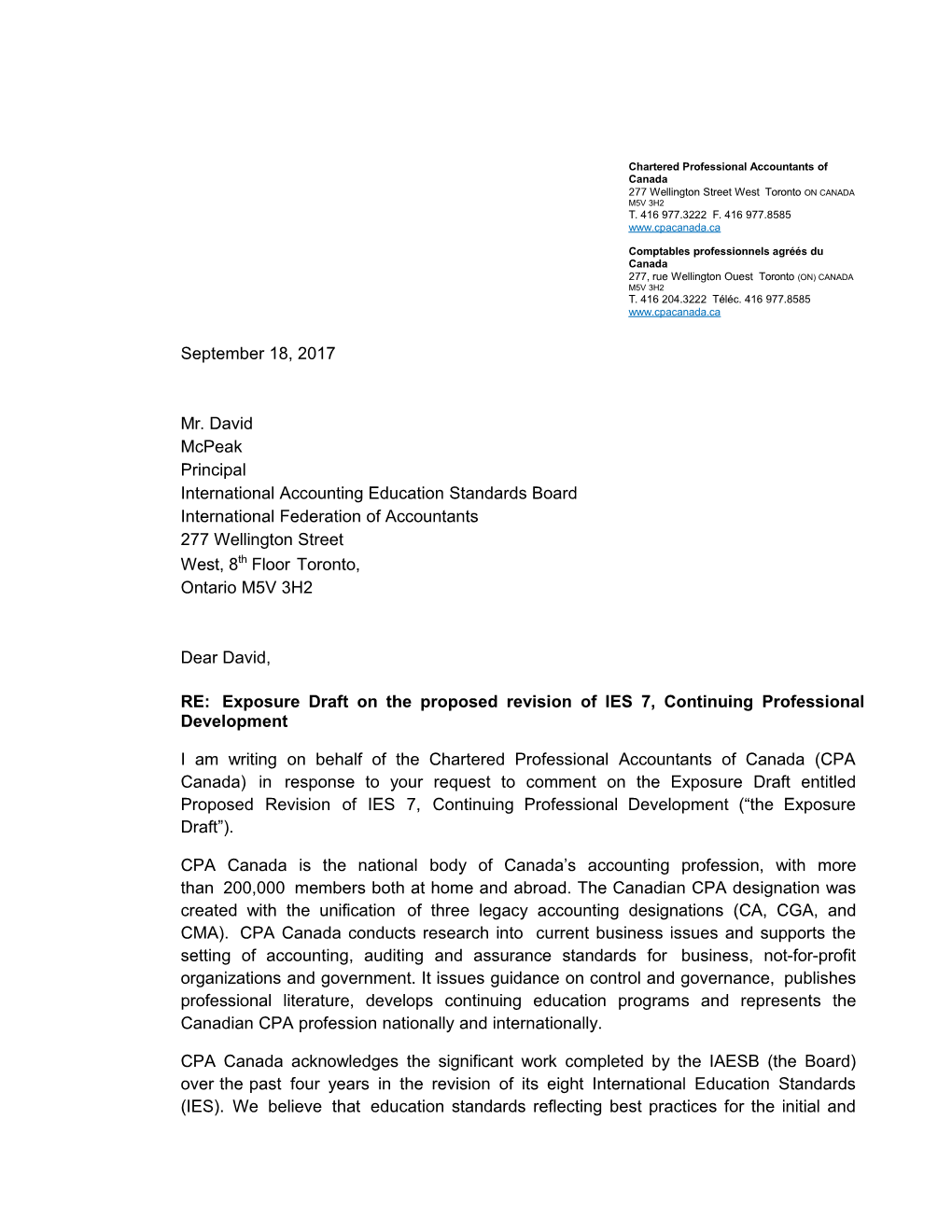 CPA Canada's Response to IAESB's Proposed IES Continued Professional Development (Revised)