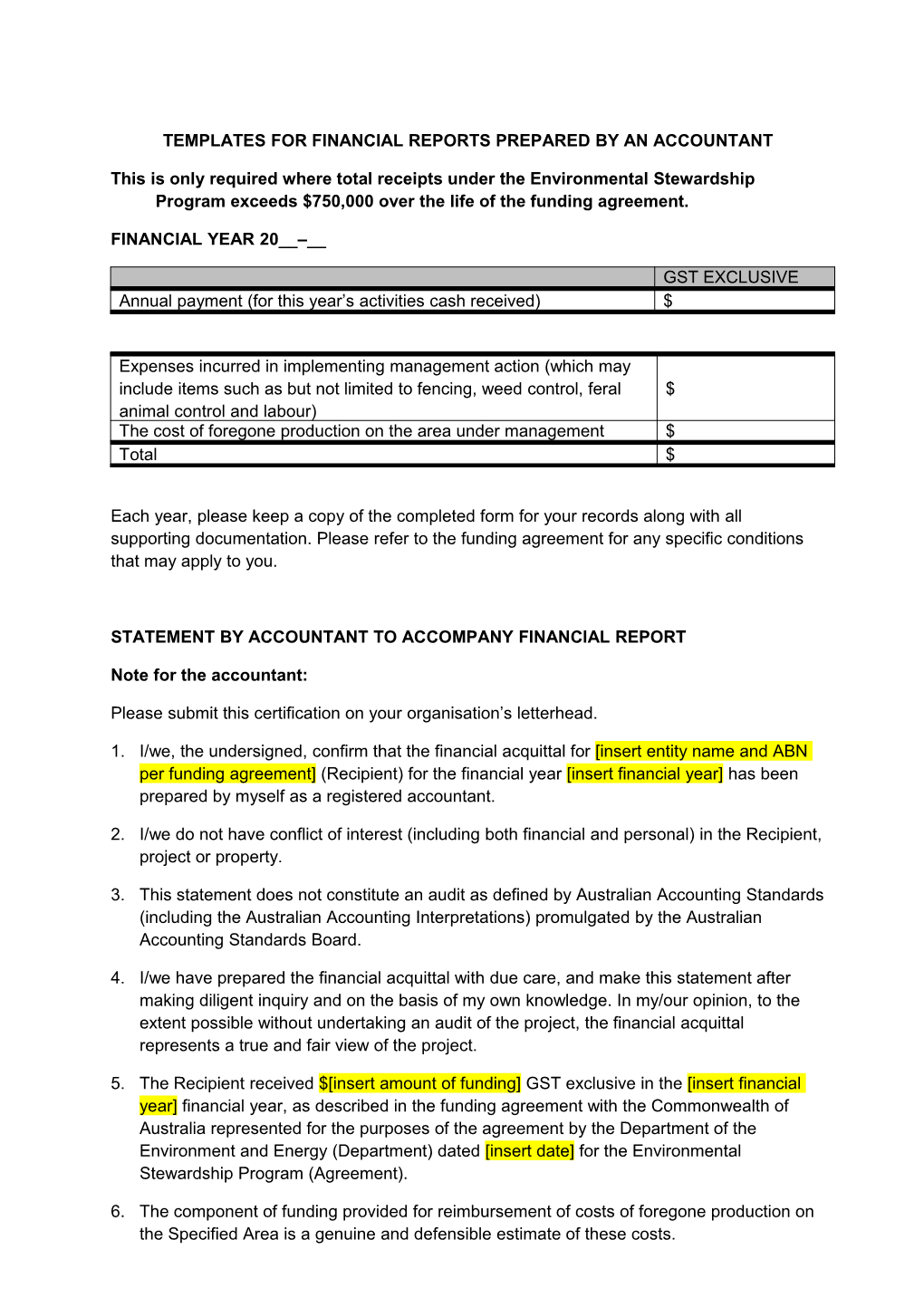 Templates for Financial Reports Prepared by an Accountant