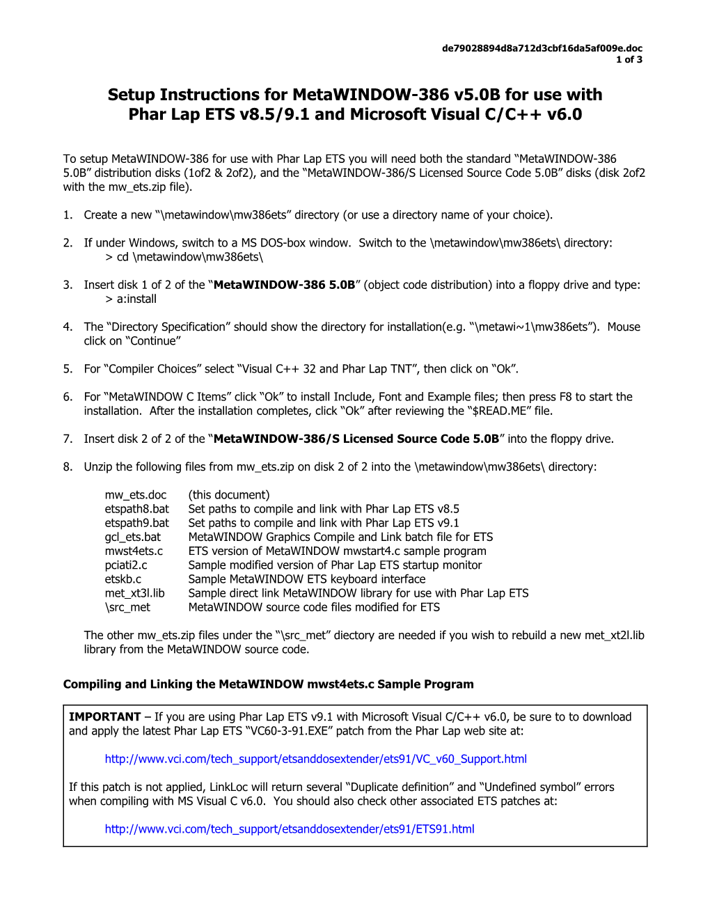 Metawindow-386 for Phar Lap ETS Setup Instructions