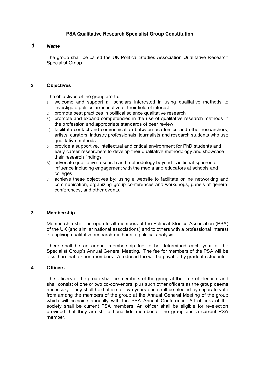 PSA Qualitative Research Specialist Group Constitution