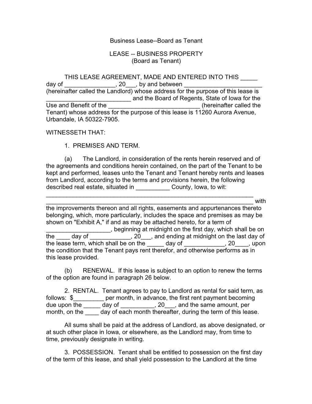 Business Lease Board As Tenant