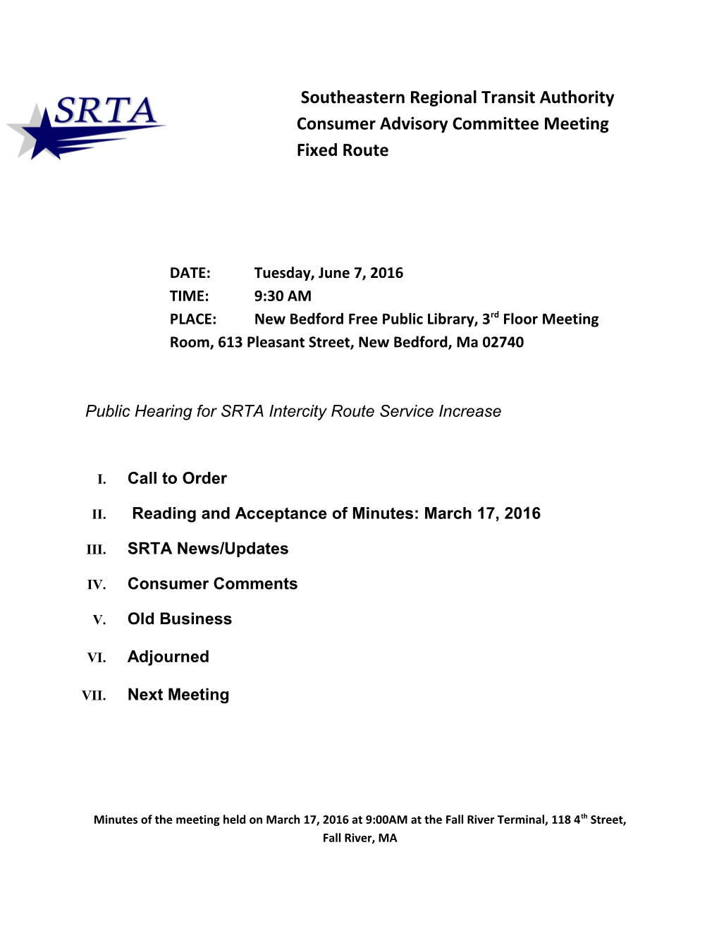 Public Hearing for SRTA Intercity Route Service Increase
