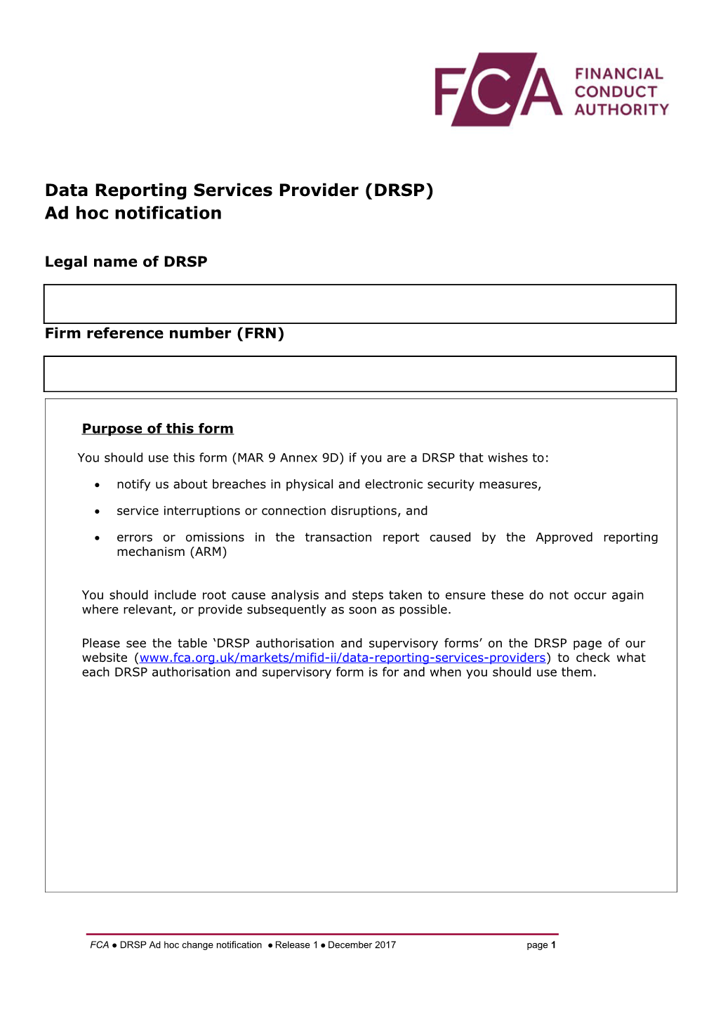 Data Reporting Services Provider (DRSP)