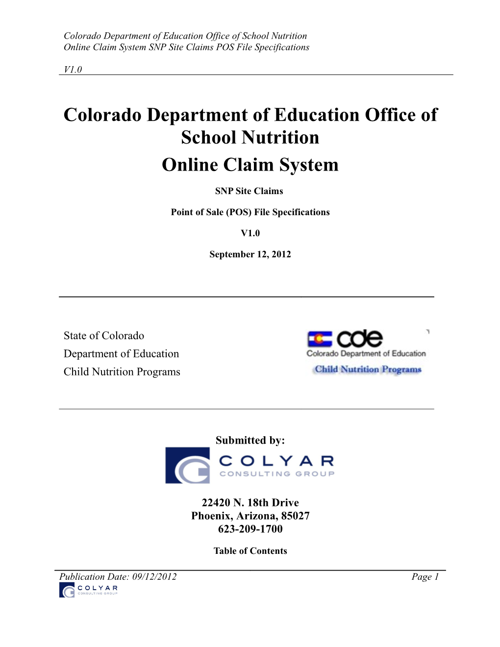 Colorado Department of Education Office of School Nutrition