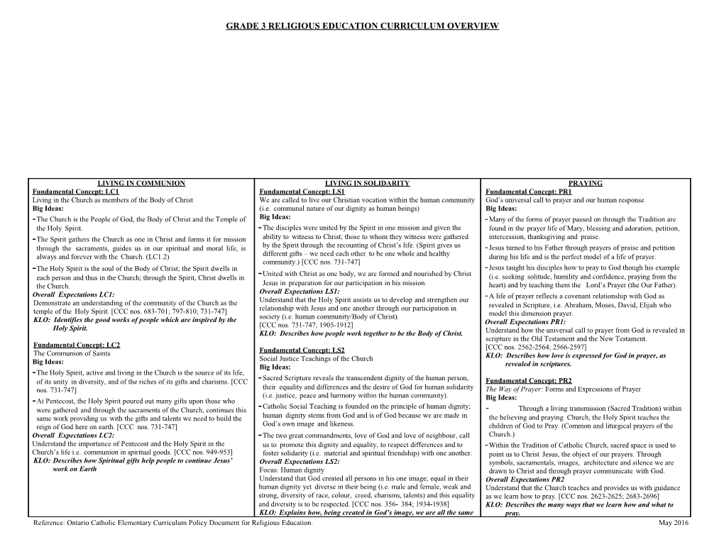 Grade 3 Religious Education Curriculum Overview