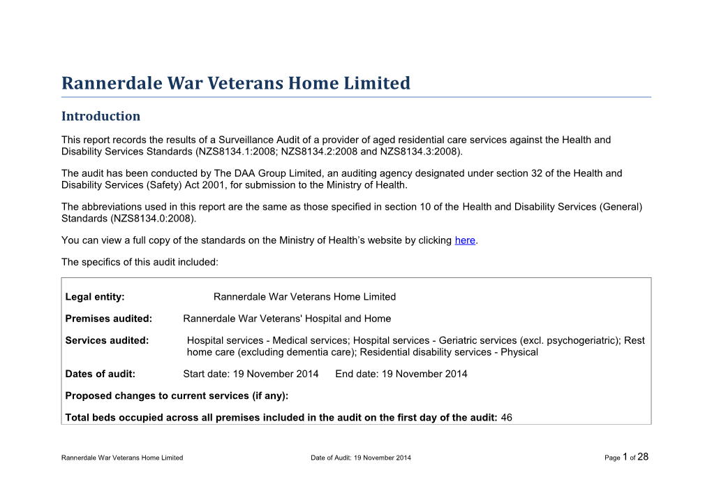 Rannerdale War Veterans Home Limited