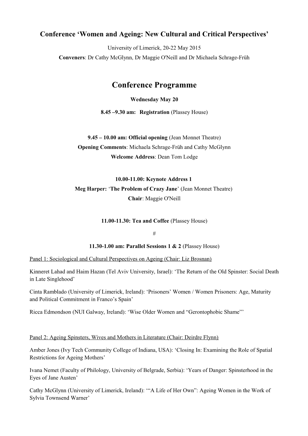 Conference Women and Ageing: New Cultural and Critical Perspectives