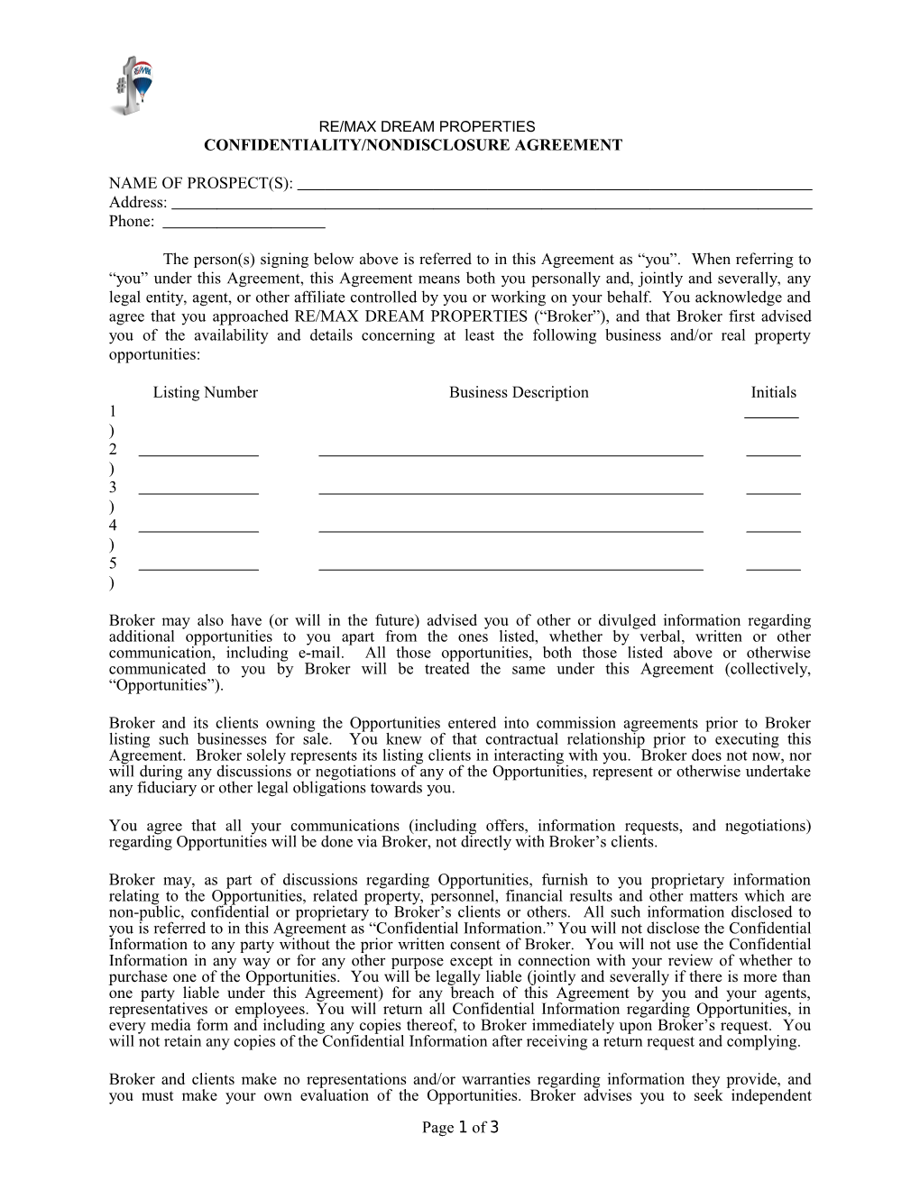 Confidentiality/Nondisclosure Agreement