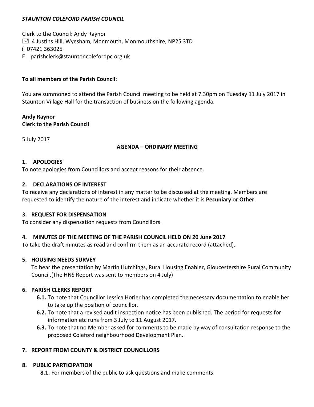 Staunton Coleford Parish Council