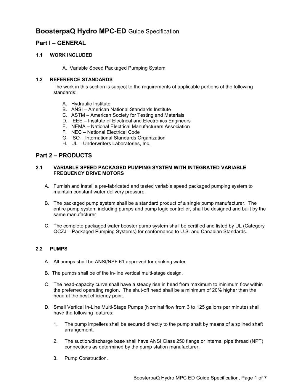 Boosterpaq Hydro MPC-Edguide Specification